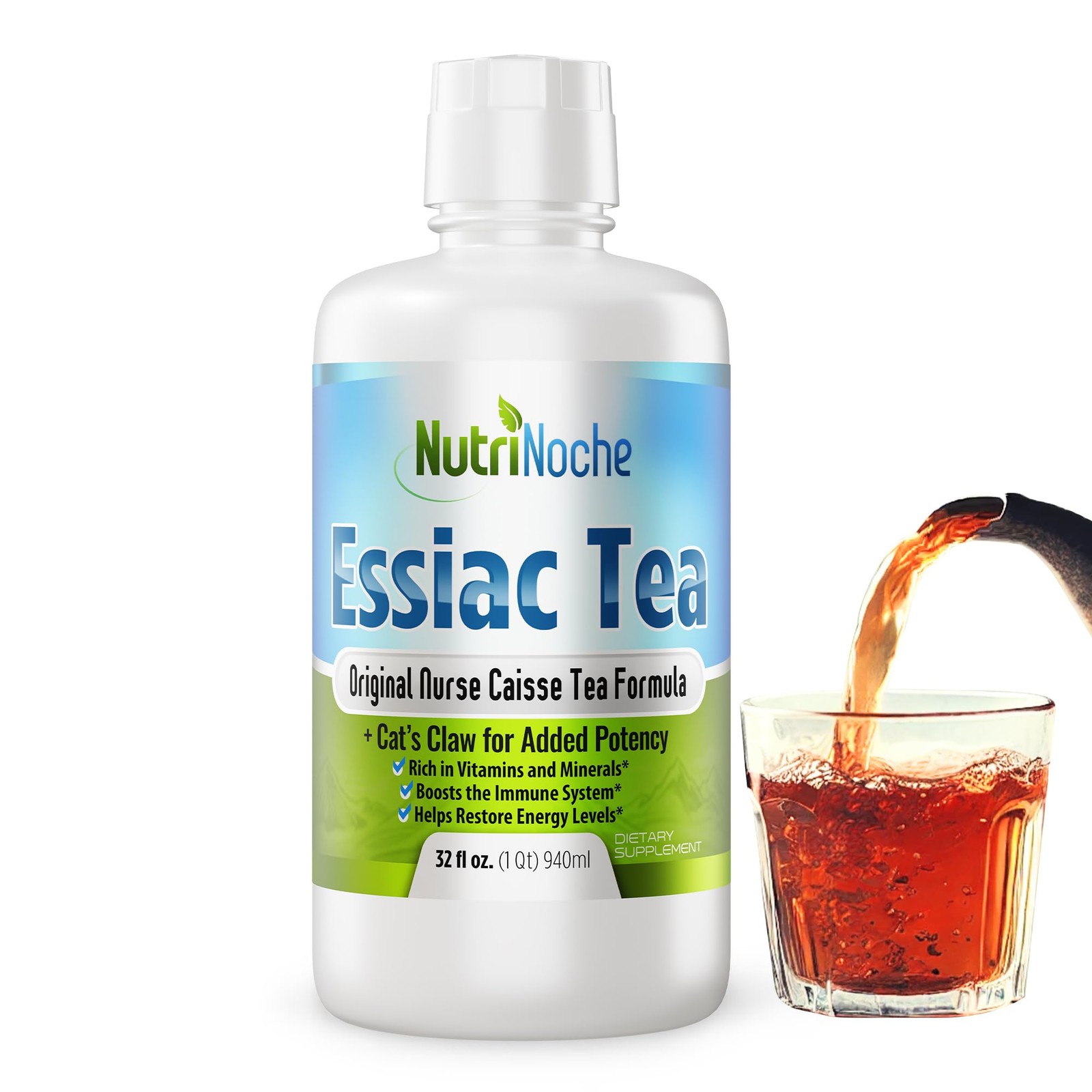 5-Herb Essiac Tea 32oz – Organic Cat’s Claw, Burdock, Elm – 30-Day Supply