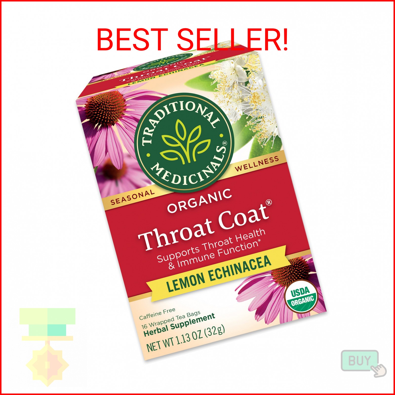 Traditional Medicinals, Organic Throat Coat Lemon Echinacea – Supports Throat He