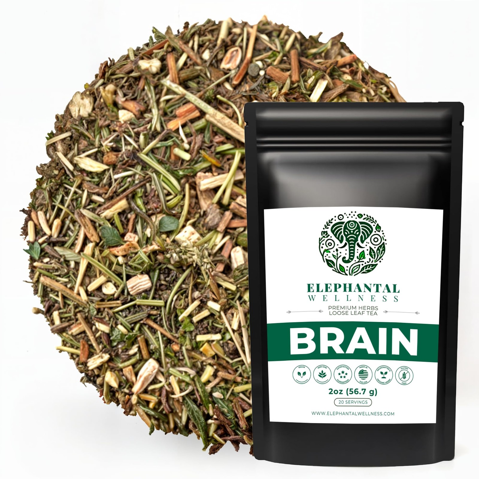 Premium Brain Herbal Tea | Nootropic Focus & Mental Clarity with Ginkgo, Baco…