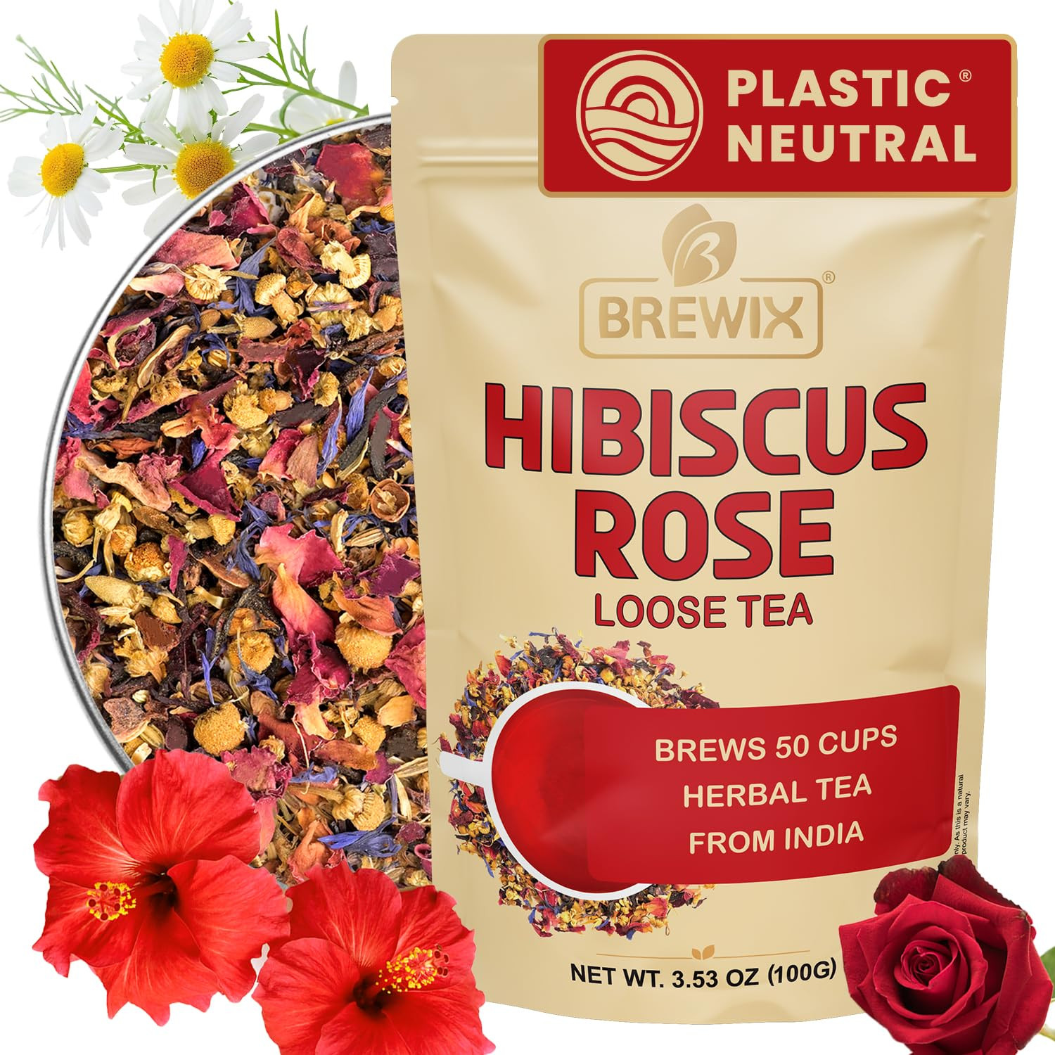 , Hibiscus Rose Herbal Loose Tea (50+ Cups) | 100% Natural, Handmade, Pure from
