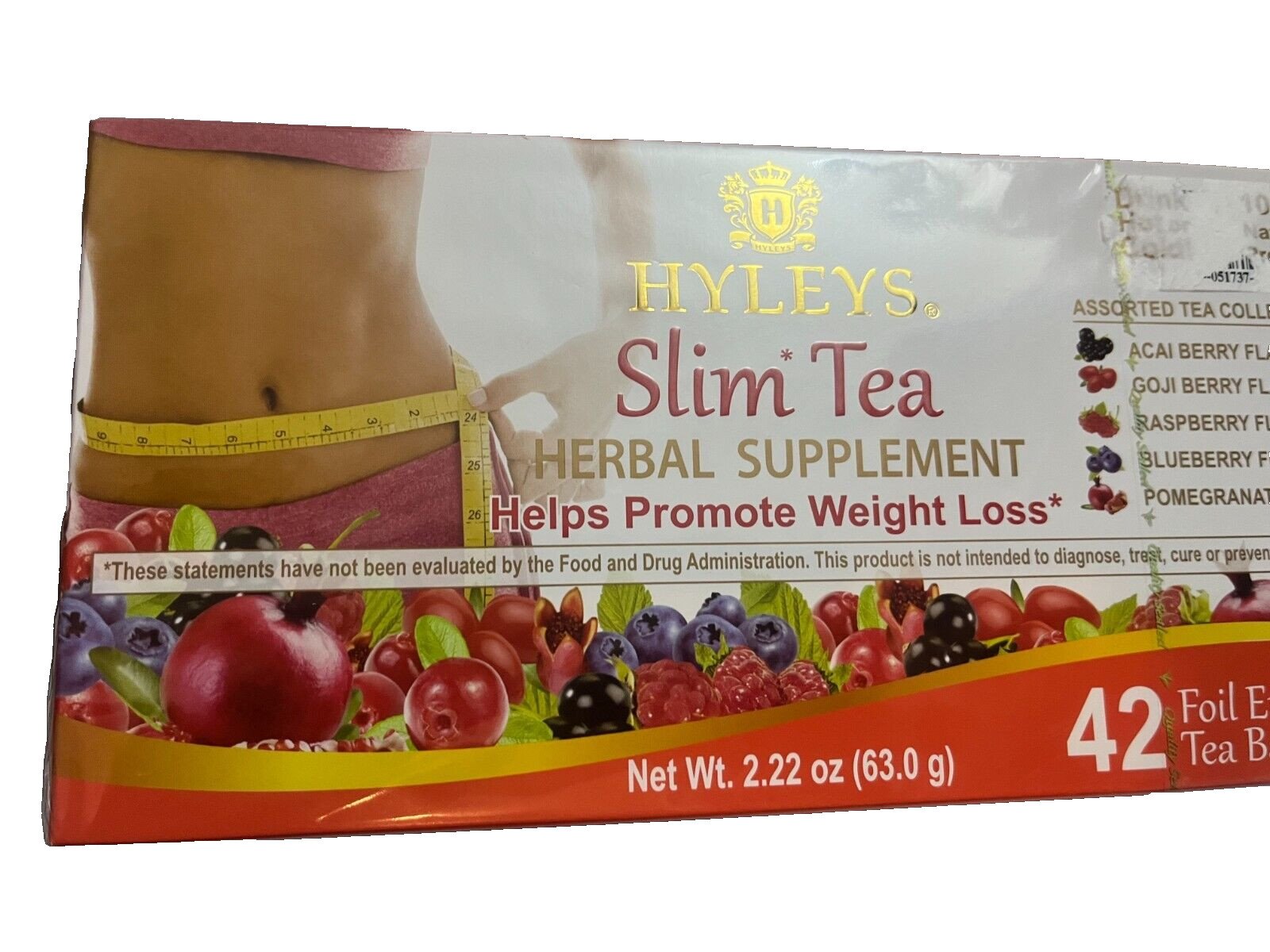 HYLEYS SLIM TEA HERBAL SUPPLEMENT ASSORTED TEA COLLECTION 42 FOIL ENVELOPES