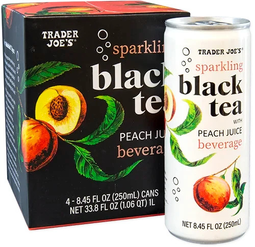 8x Cans Trader Joe’s SPARKLING BLACK TEA w/ Peach Juice Beverages