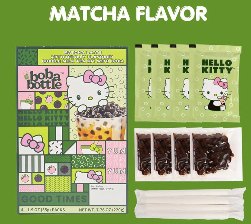 Boba Bottle Bubble Pearl Matcha Taro Instant Latte Milk – 8 Servings, 2 Flavors