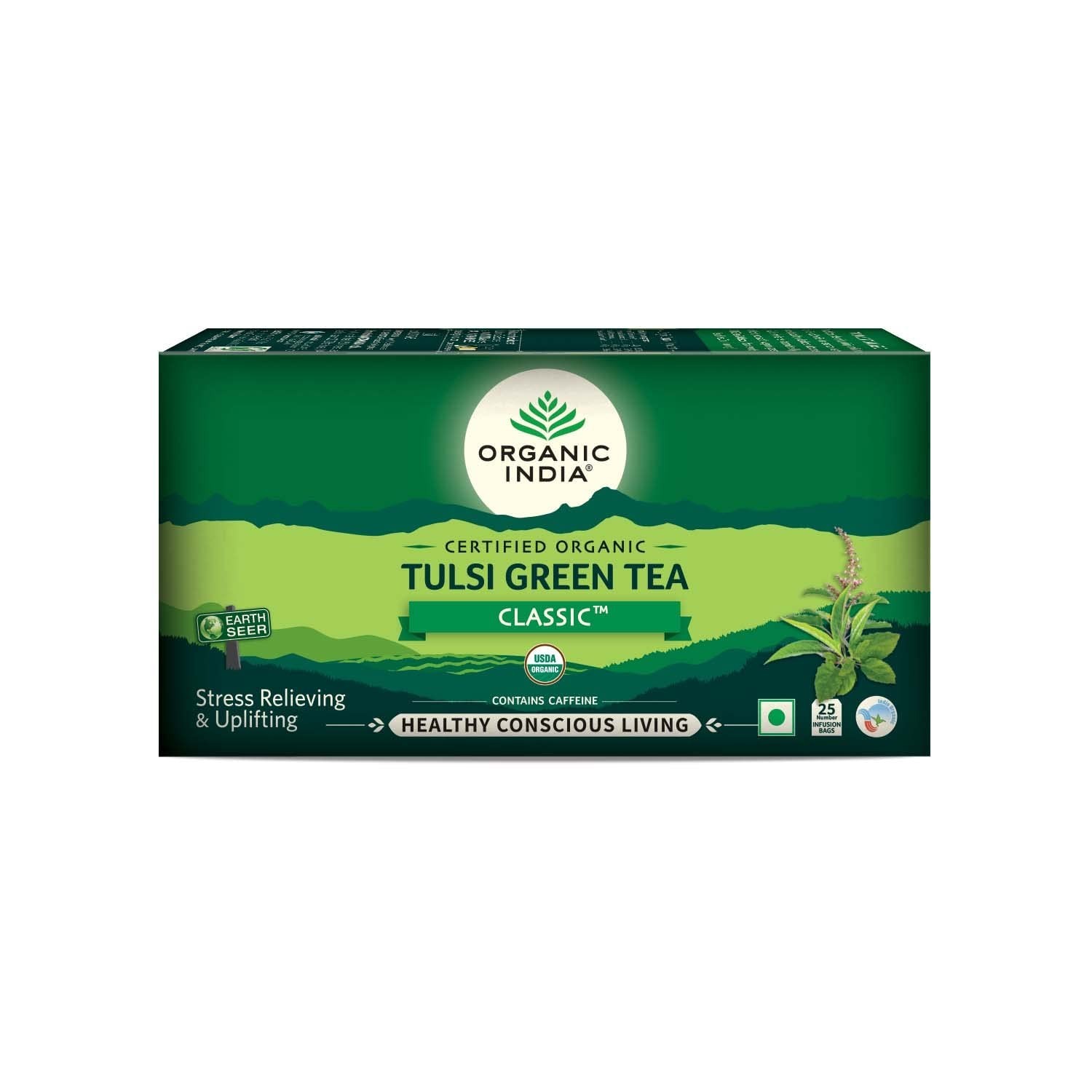 Organic India Tulsi Green Tea Classic 25 Bags x 2 Pack -FREE SHIPPING
