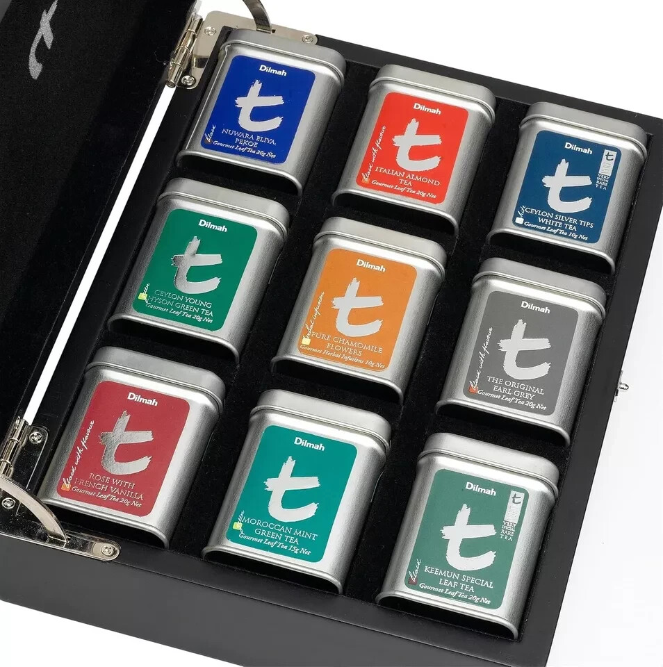 Dilmah Luxury Presenters, 9-Tea Variety Tins in a Wooden Case , Free Shipping