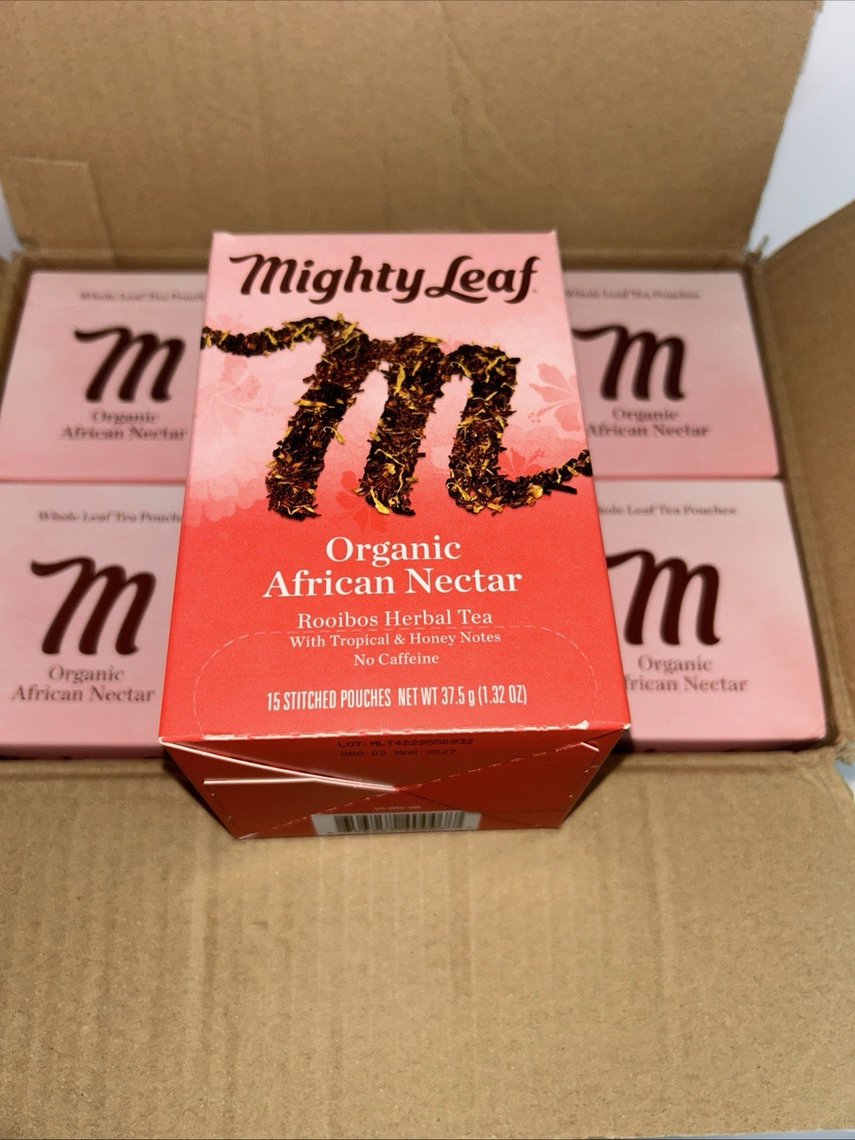 Case of 6 Mighty Leaf Organic African Rooibos Tea Caffeine Free 15 Ct Each 03/27