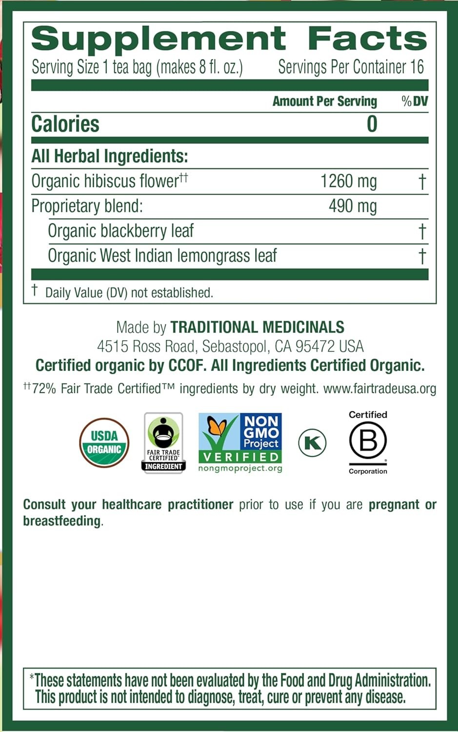 Pack of 6 Organic Hibiscus Tea | 96 Bags with Blackberry & Lemongrass Blend