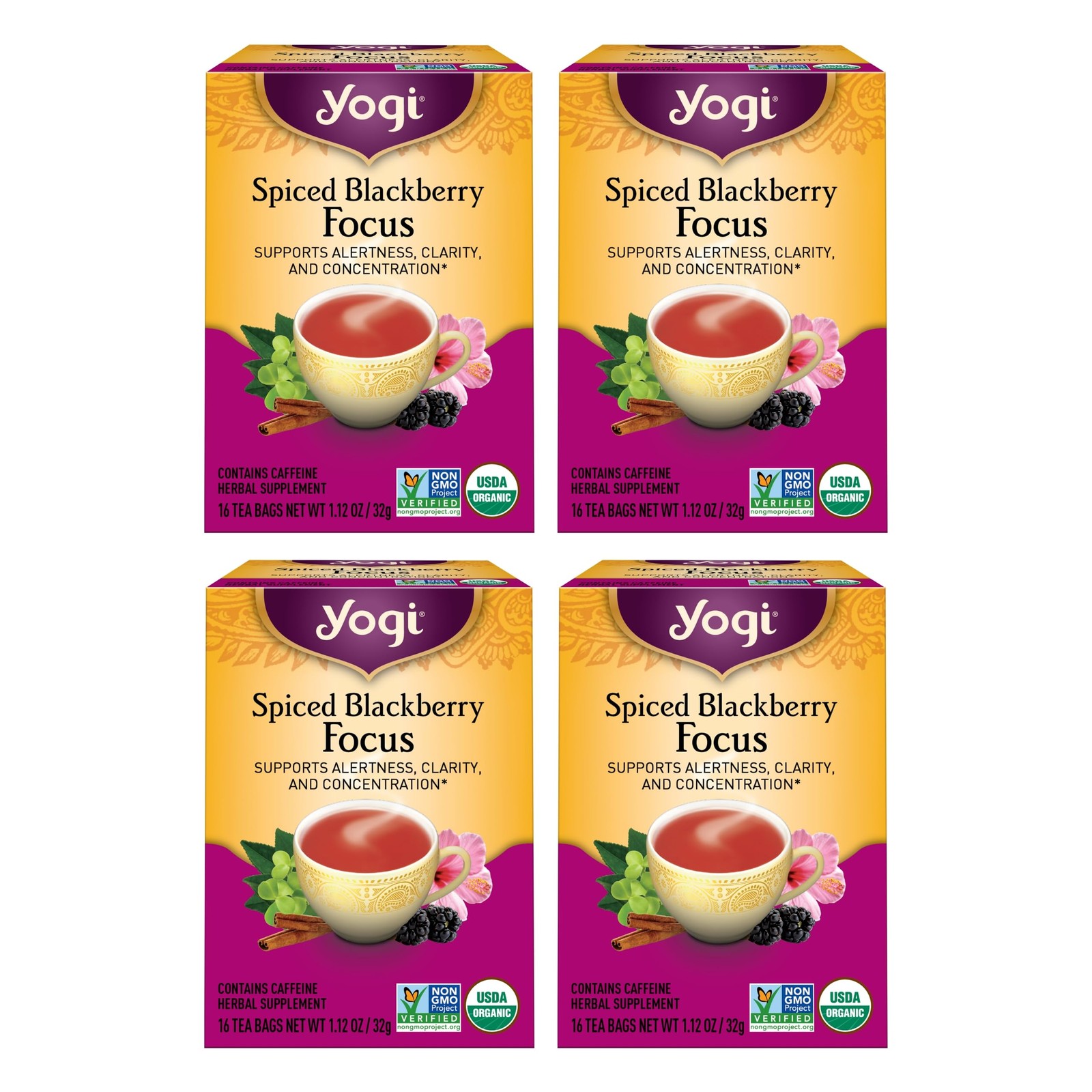 Yogi Spiced Blackberry Focus Tea 16 Count Organic Black Tea with Herbs