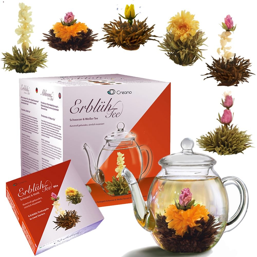 Creano Blooming Tea Gift Set with Glass Pot 17oz/500ml with 6 Flowering-Tea e…