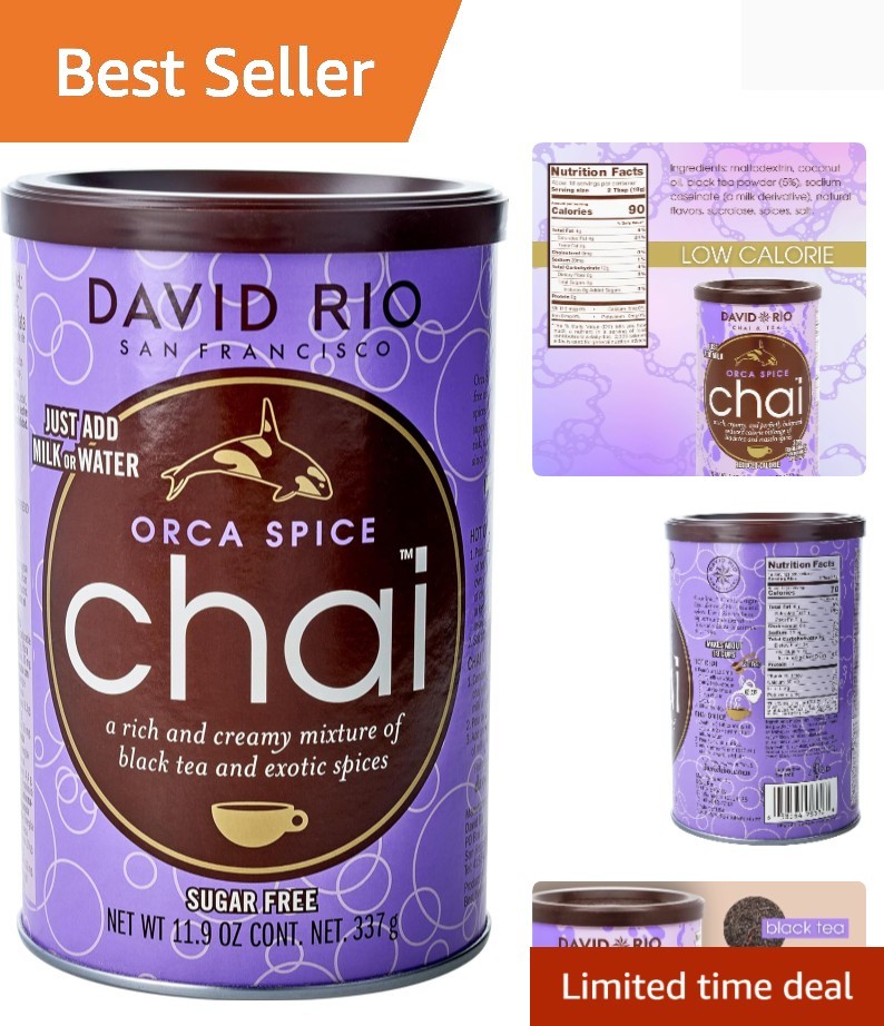 Orca Spice Reduced Calorie Chai Tea Latte Mix, 11.9 Oz, Black Tea, Organic Sp…