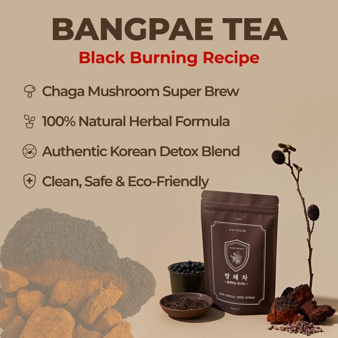 BANGPAE Tea with Puer, Chaga Mushroom, Black Soybean, and Cacao – Detox Tea f…