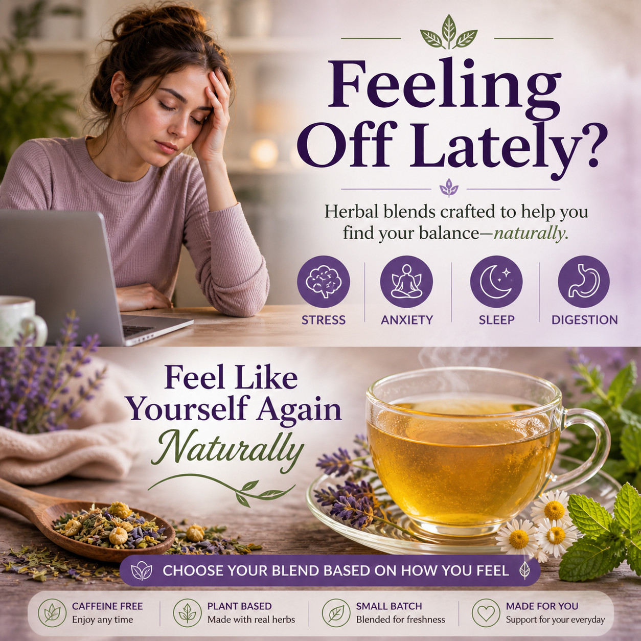Loose Leaf Herbal Tea– Sleep Stress Anxiety Detox, Digestion Teas, Caffeine Free