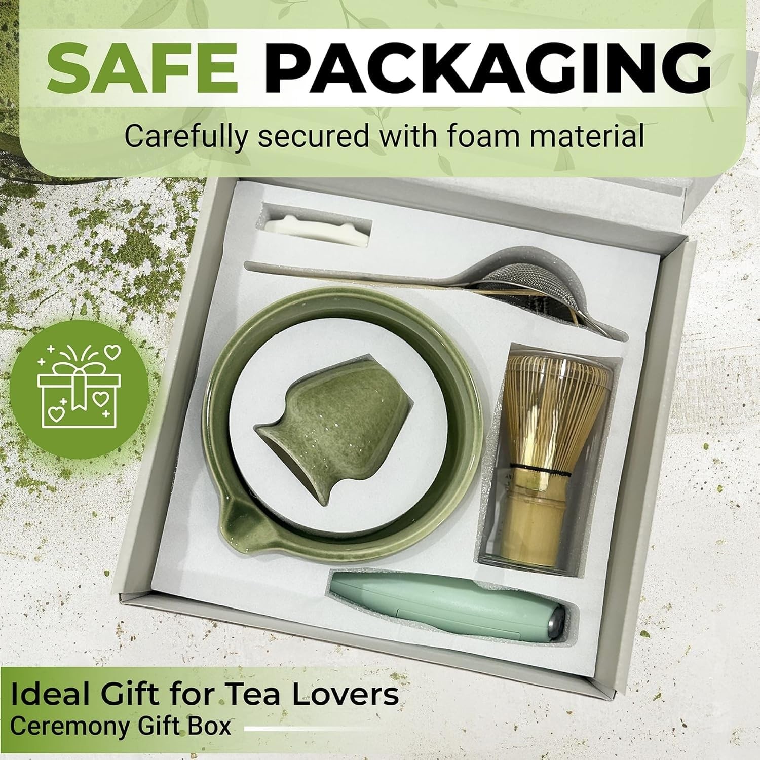 Matcha Whisk Set with Matcha Bowl – Matcha Set Included Electric Frother, Bam…