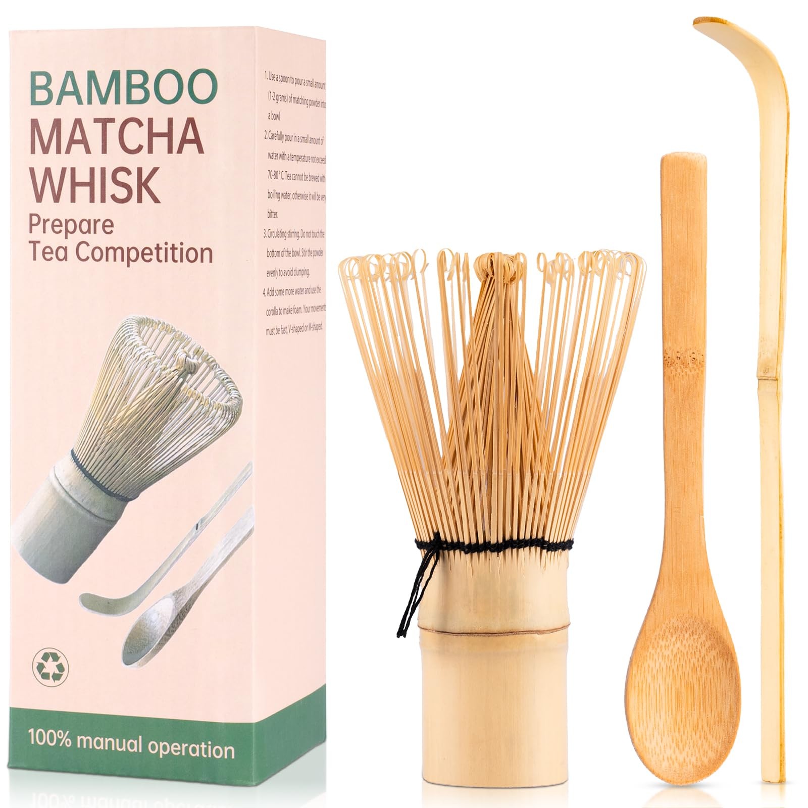 3Pcs Ceremonial Grade Matcha Whisk Set with Bamboo Matcha Whisk, Scoop & Spoo…