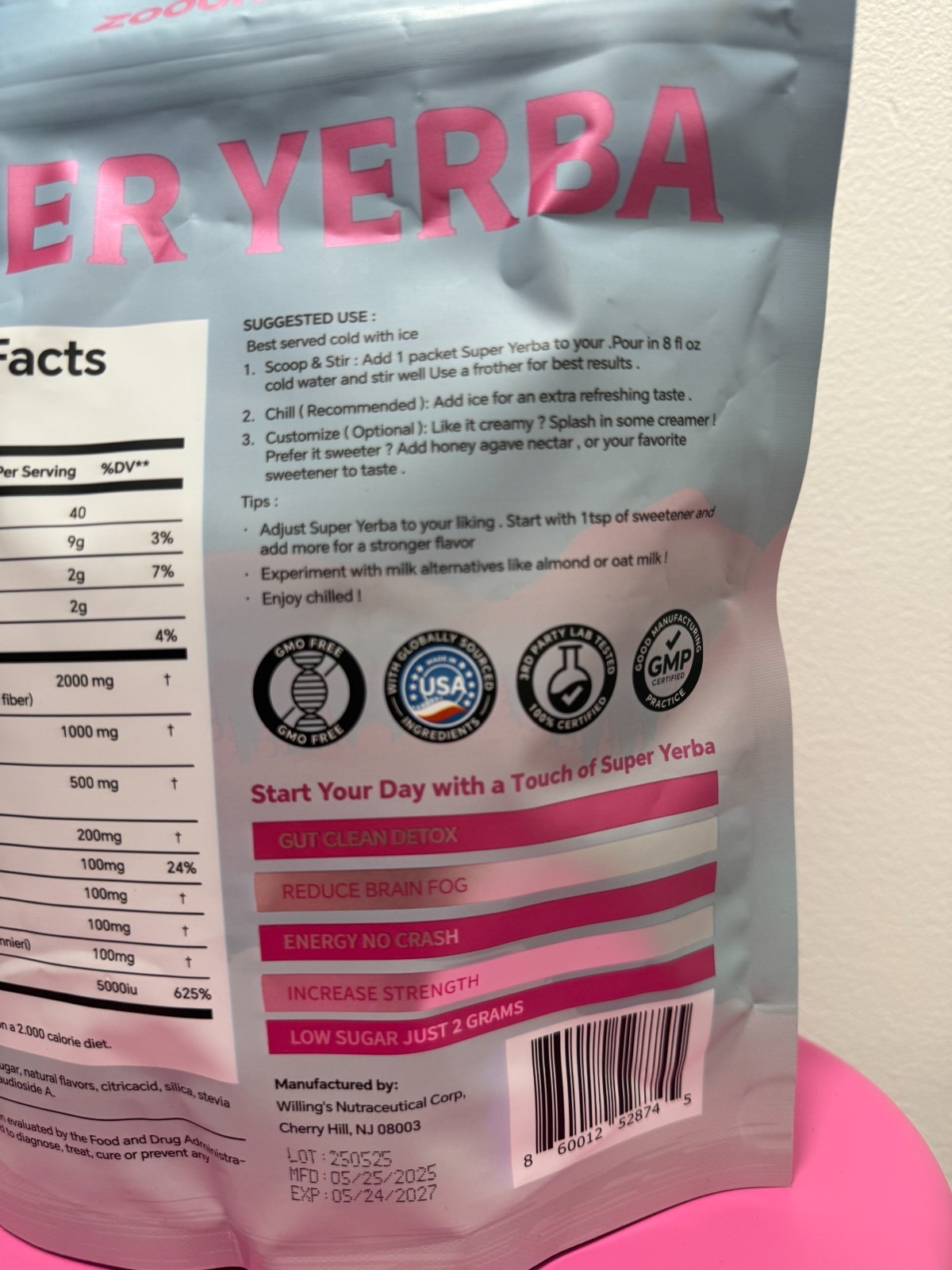 ZOOONE Super Yerba / Yerba Mate Instant Drink Powder/ RASPBERRY LEMONADE Flavor