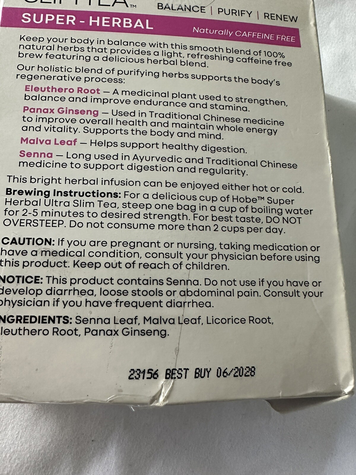 Ultra Slim Tea, Super Herbal, Caffeine Free, 24 Herbal Tea Bags, 1.69 oz 6/28