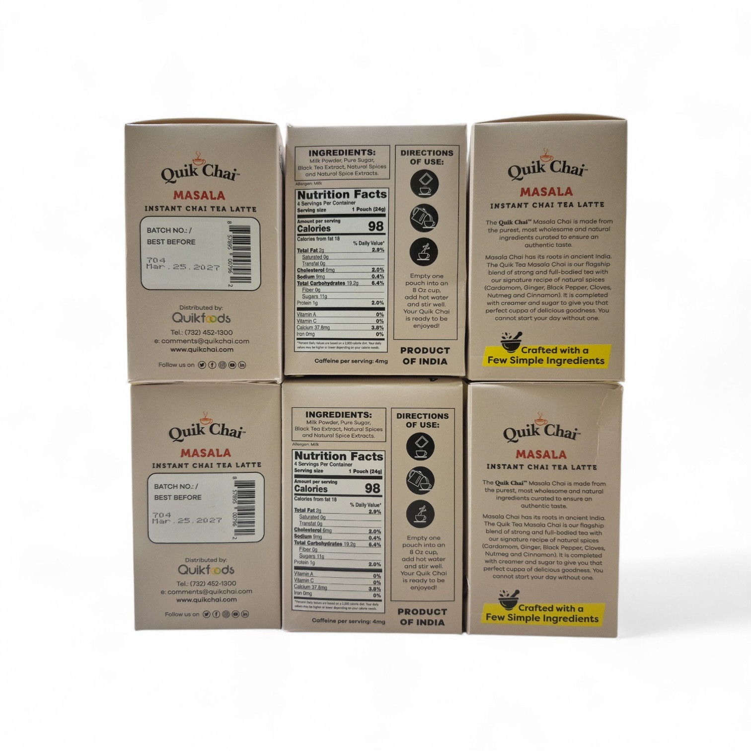 6 Boxes Quik Tea Masala Chai Tea Latte Instant Mix Packets Sealed NEW (24 Packs)