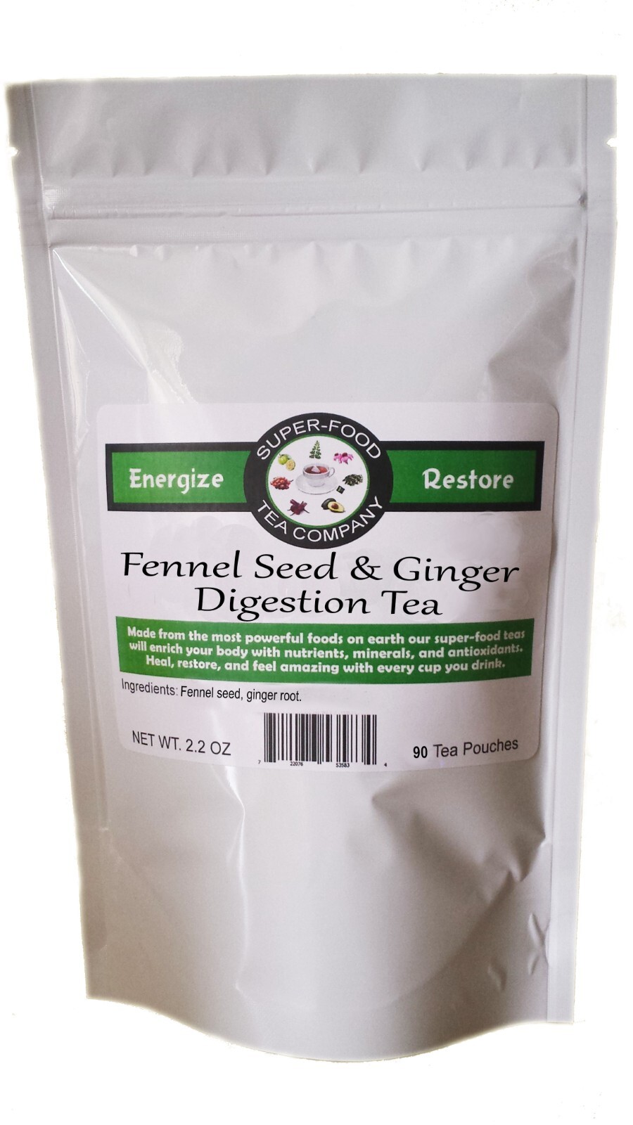 90 Ginger + Fennel Digestion Tea Bags- Acid Reflux,Nausea,Stomach Upset,& More