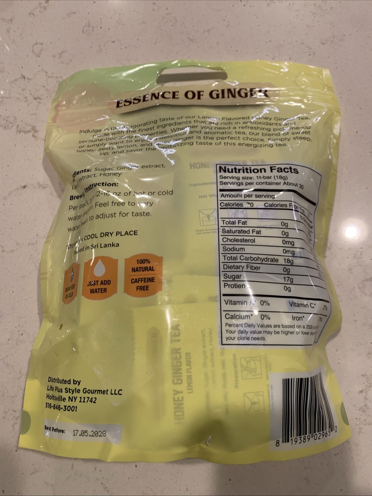 Pack of Lemon Ginger Tea Instant Ginger Honey Crystals, 30 Sachets