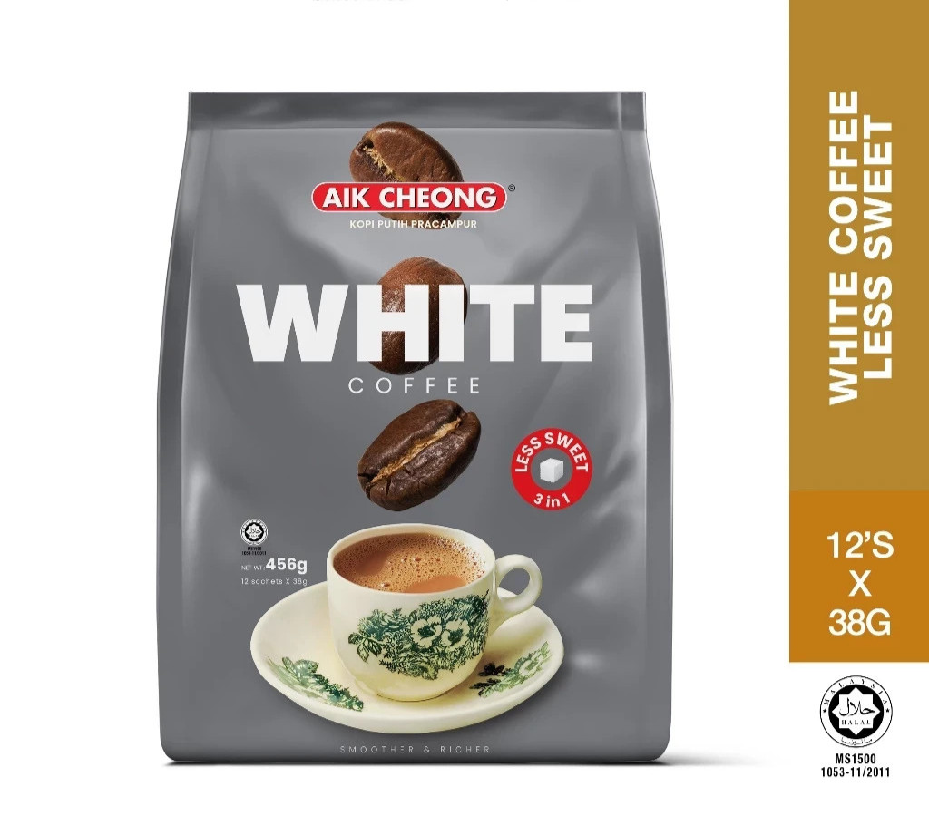 2 PACKS AIK CHEONG 3 IN 1 WHITE COFFEE LESS SWEET (38g x 12s) EXPRESS SHIPPING