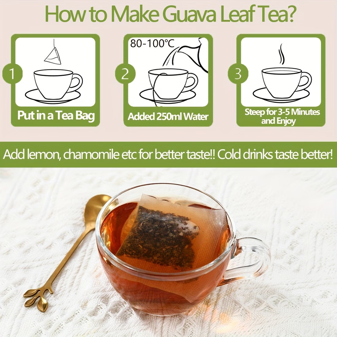Natural Tea 100% Guava Leaves No Additives No Caffeine 2g x100 Bags Premium Leaf