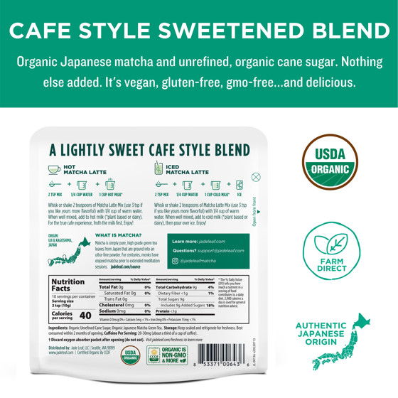 Jade Leaf Matcha Latte Mix – Organic Japanese Powdered Tea, 3.5 oz (2 Pack)