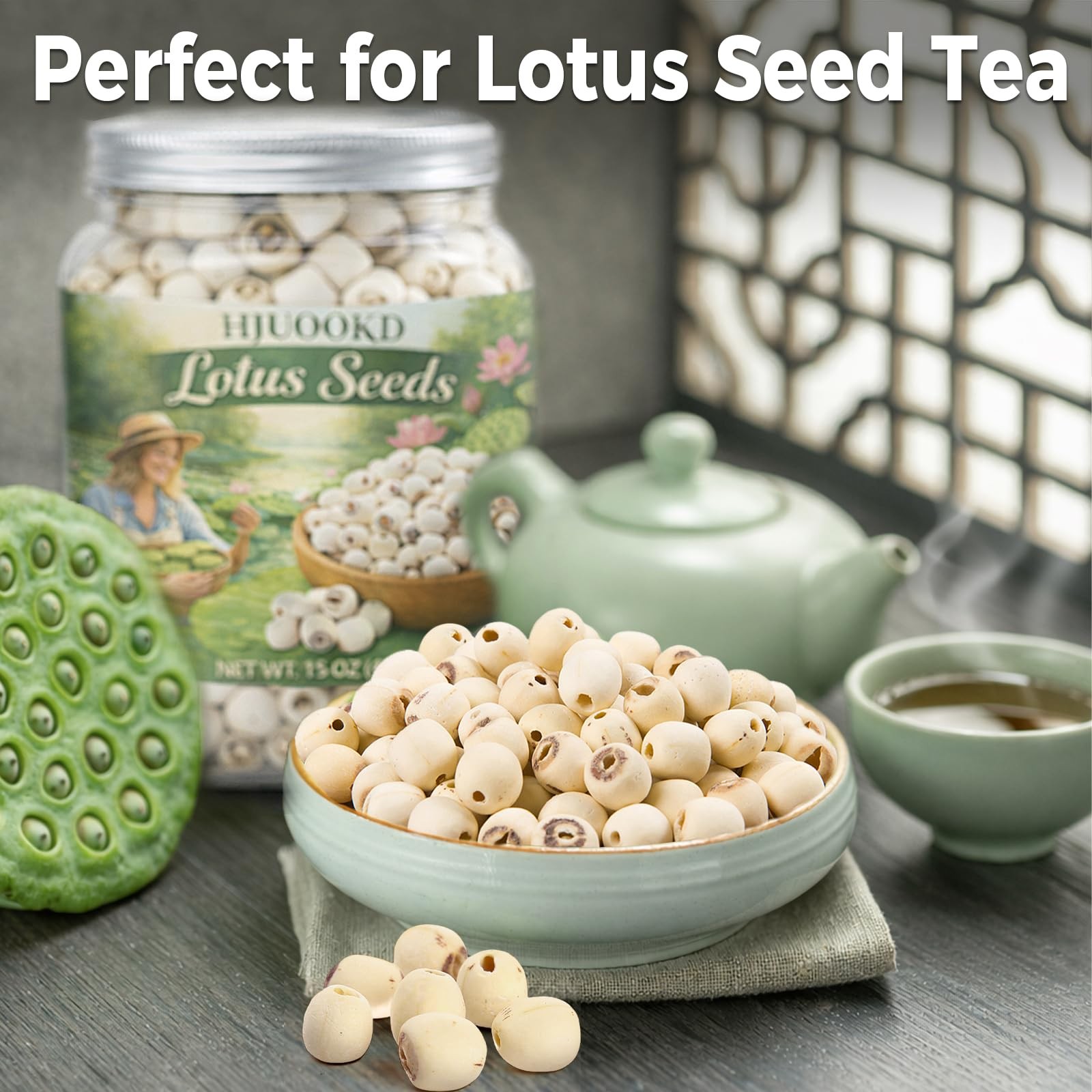 15oz Natural Dried Lotus Seeds, 425g Pure White Lotus Seed, Peeled & De-cored…