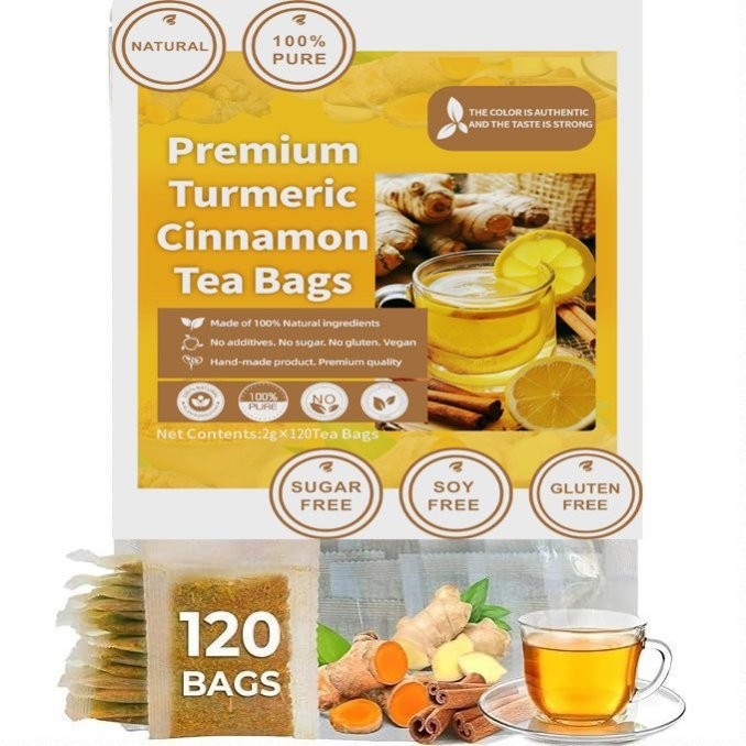 Organic Turmeric, Ginger & Cinnamon – 60 Tea Bags | Plant-Based Pyramid Tea Bag