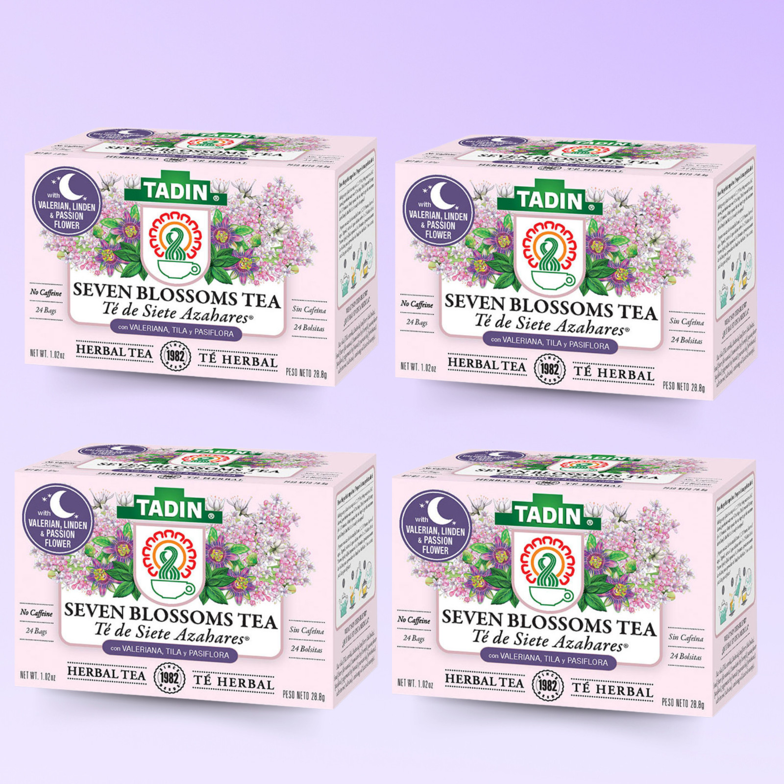 Tadin Seven Blossoms Herbal Tea, 24 Bags 1.02 fl oz, Floral Infusion (4-Pack)