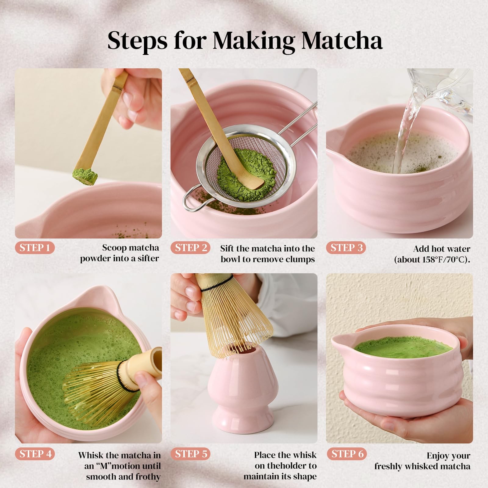 Matcha Whisk Set, 7 Pcs Matcha Set Includes Bowl with Spout, Whisk and Holder…