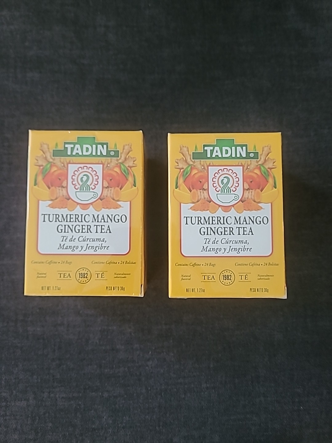 TADIN TURMERIC MANGO GINGER TEA Contains Caffeine 24 Tea Bags per Box – Lot of 2