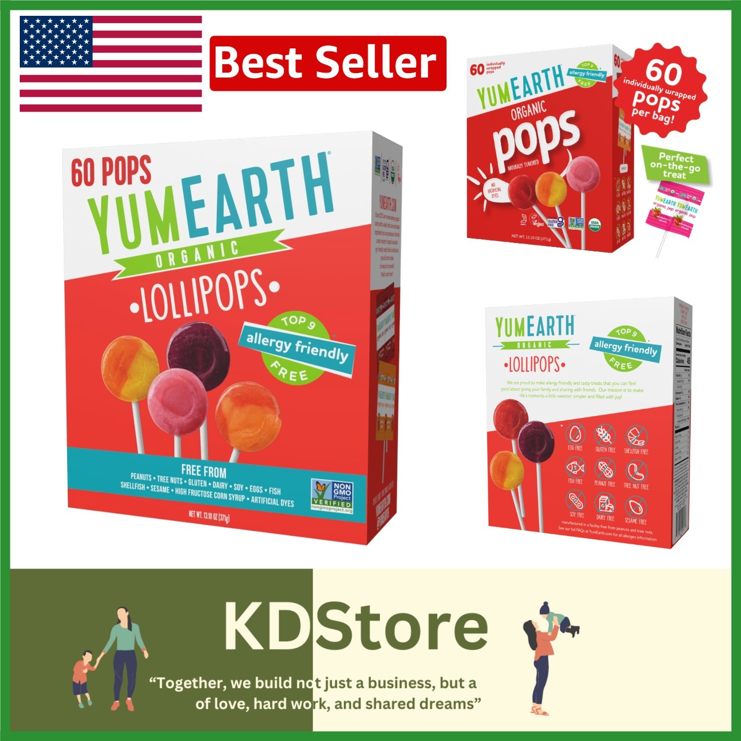 Organic Fruit Flavors Lollipop Variety Pack – 60 Gluten-Free, , Non-GMO Treats
