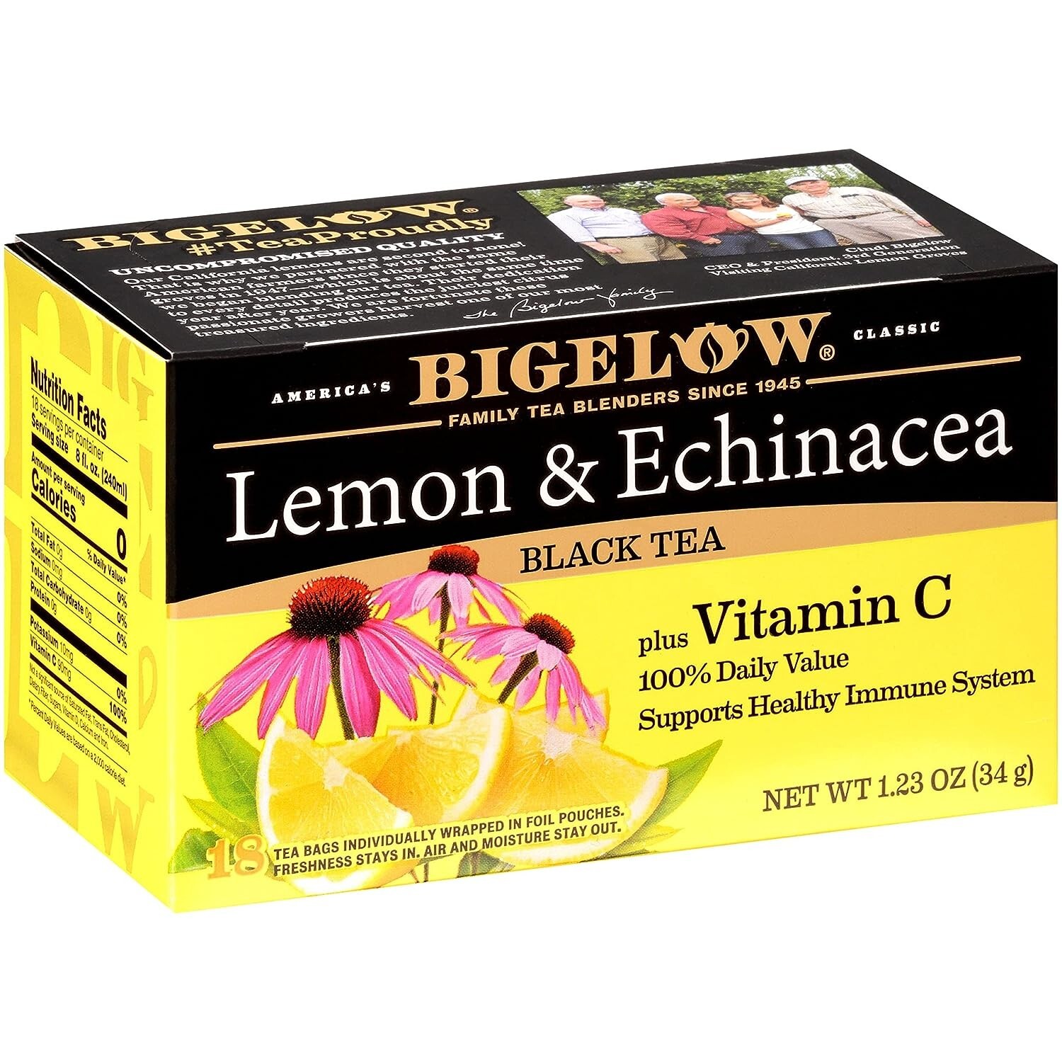 Lot 2 Bigelow Lemon Echinacea Black Tea Vitamin C 36 Bag Warm Brew Easter Spring