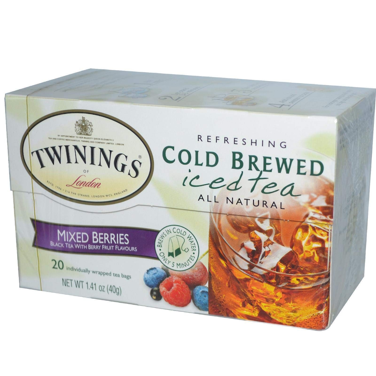 Twinings Cold Brew Mixed Berries Iced Tea 20 Count Single Wrapped Tea Bags