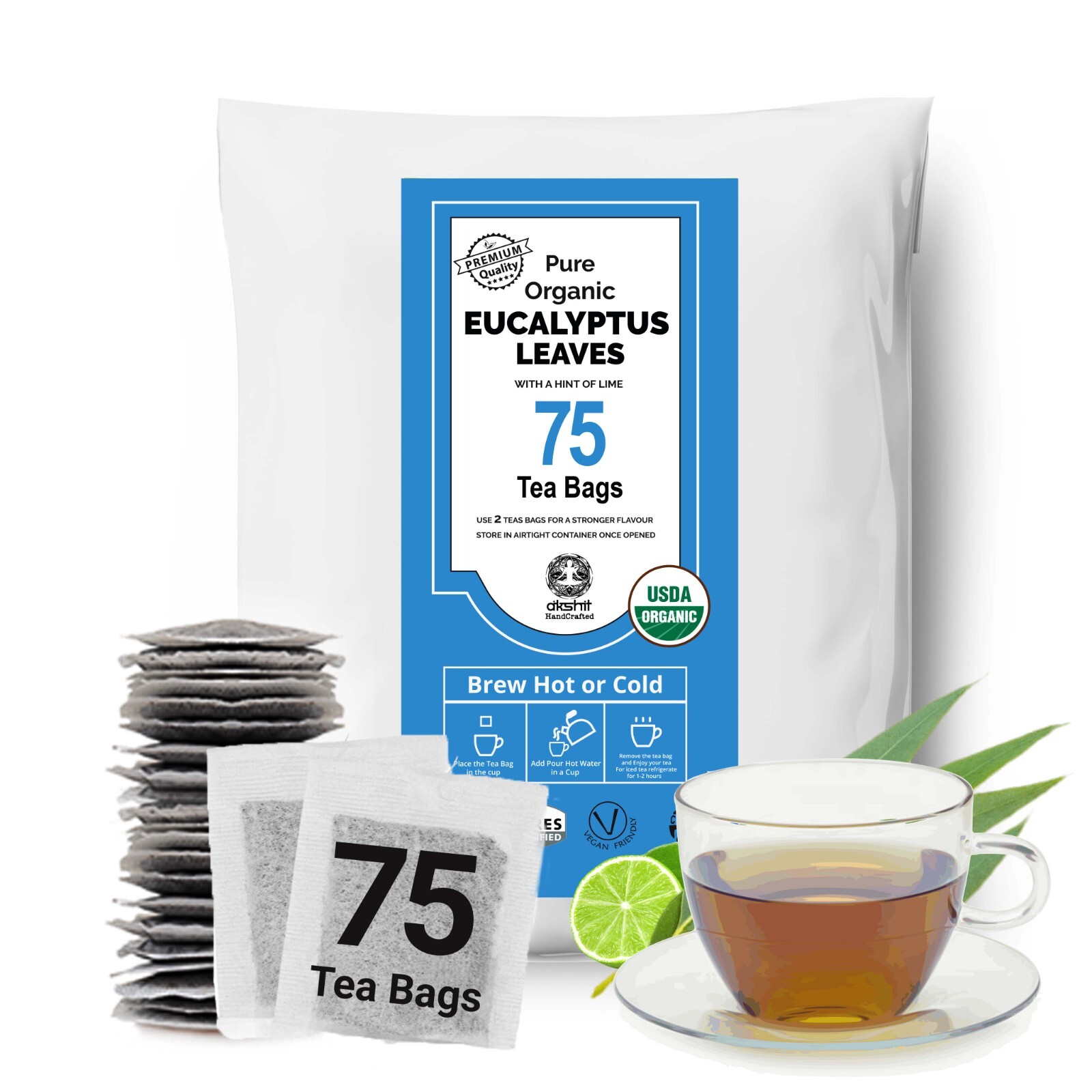 Pure Eucalyptus Tea – 75 Bags, Eucalyptus Leaf Tea, Soothing Tea, Caffeine Free