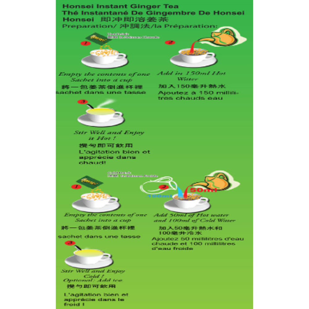 Honsei Instant Ginger Honey Tea, 18 g/0.63 oz., 20 Sachets Each Box – 6 PACK