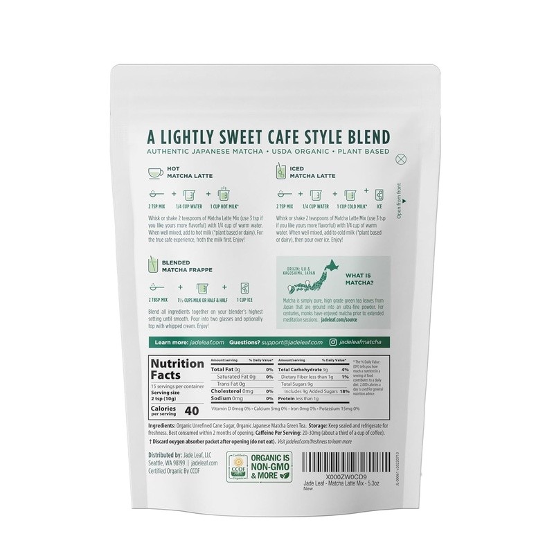 Organic Matcha Powder Blend Easy to Make Caffeinated Beverage Café Style Drink