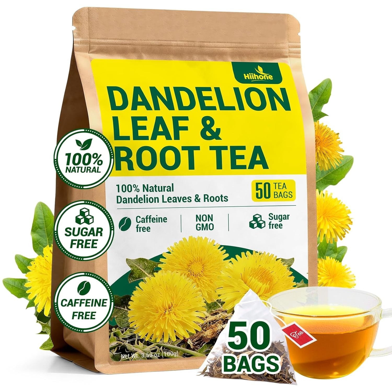 – Dandelion Leaf & Root Tea Bags, 50 Teabags – Natural Dandelion Herbal Tea for