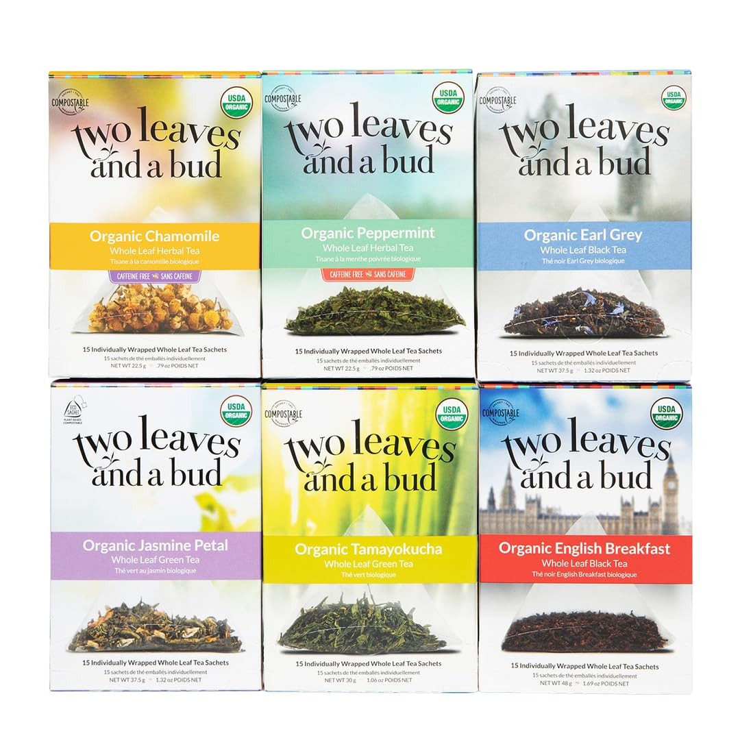 Two Leaves and a Bud Sampler Pack, Assortment of Green, Herbal, and Black Tea…