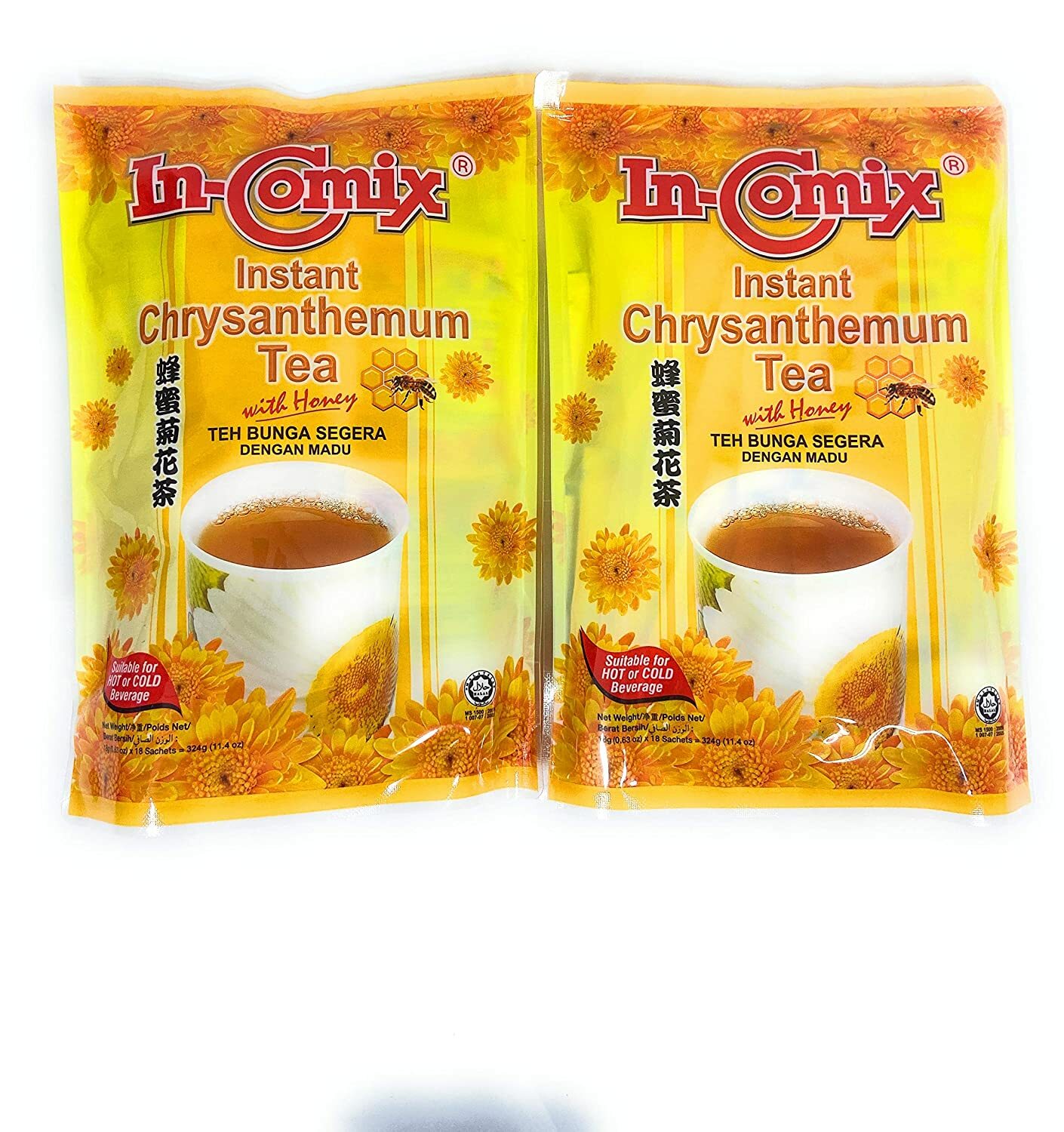 In-Comix Instant Chrysanthemum Tea with Honey 18 Sachets (2 Pack )
