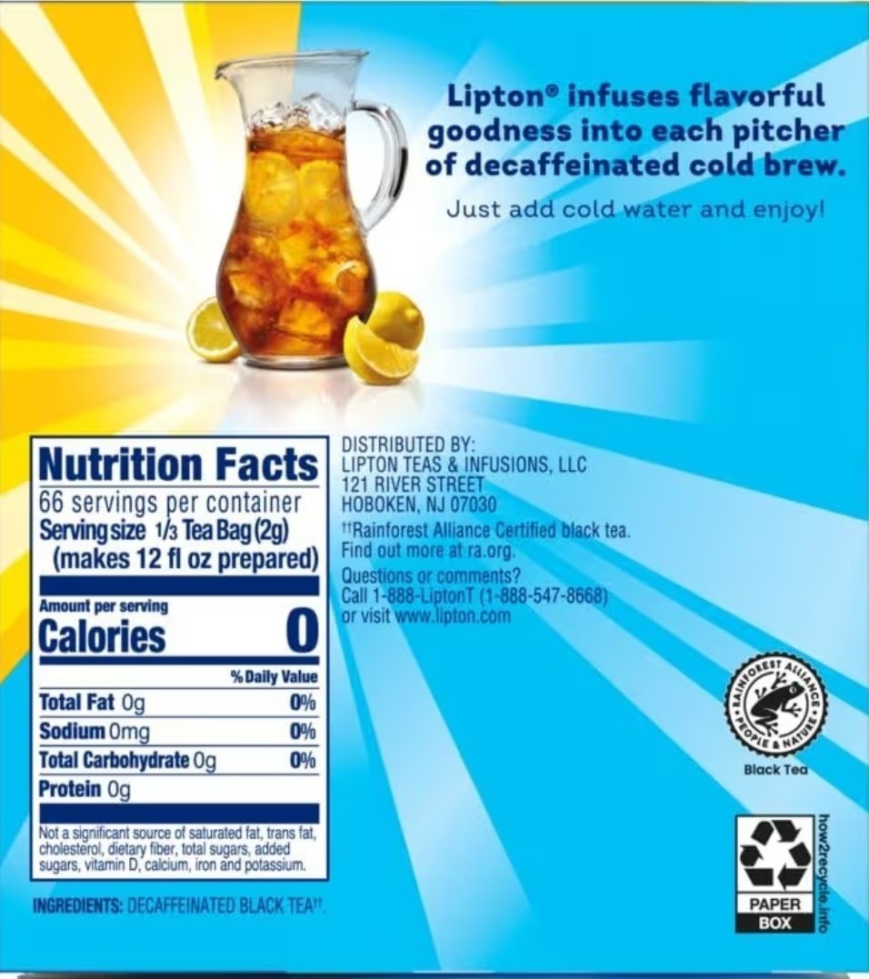 Lipton Decaf Cold Brew Iced Tea Bags, Family Size Zero Calories, No Boiling