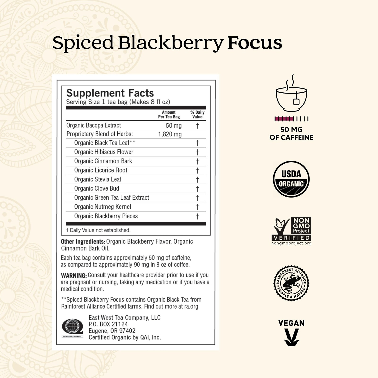 Yogi Spiced Blackberry Focus Tea 16 Count Organic Black Tea with Herbs