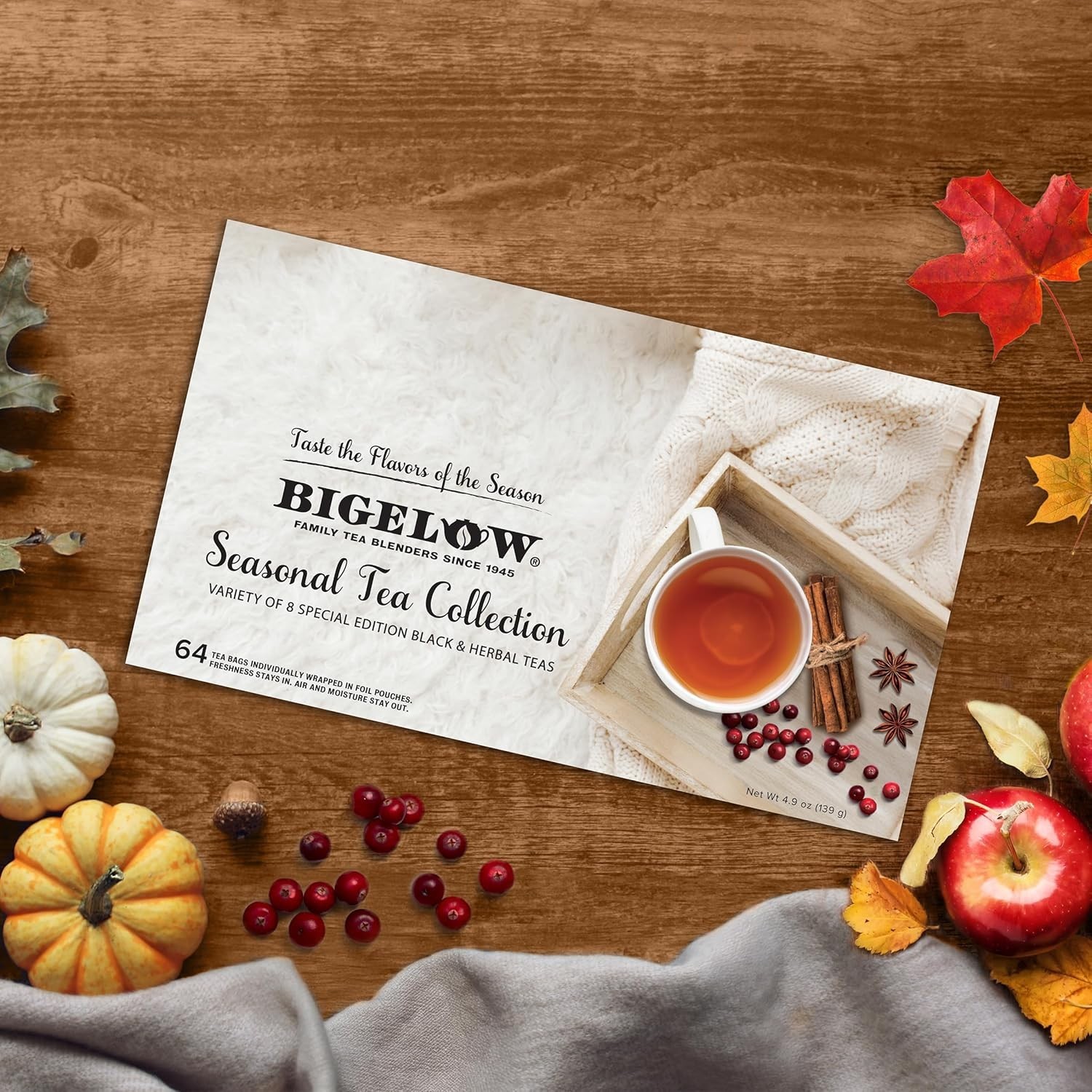 Luxurious Caffeine Tea Collection – 64 Count Gift Set of Seasonal Flavors