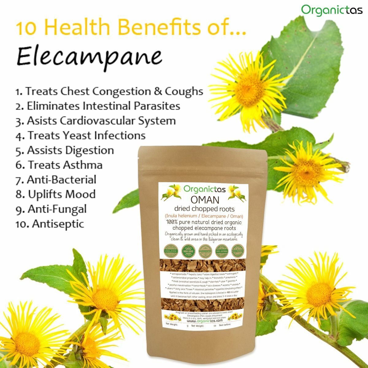 ELECAMPANE ROOT organic Herbal Tea Premium Quality Loose Cut Inula Helenium