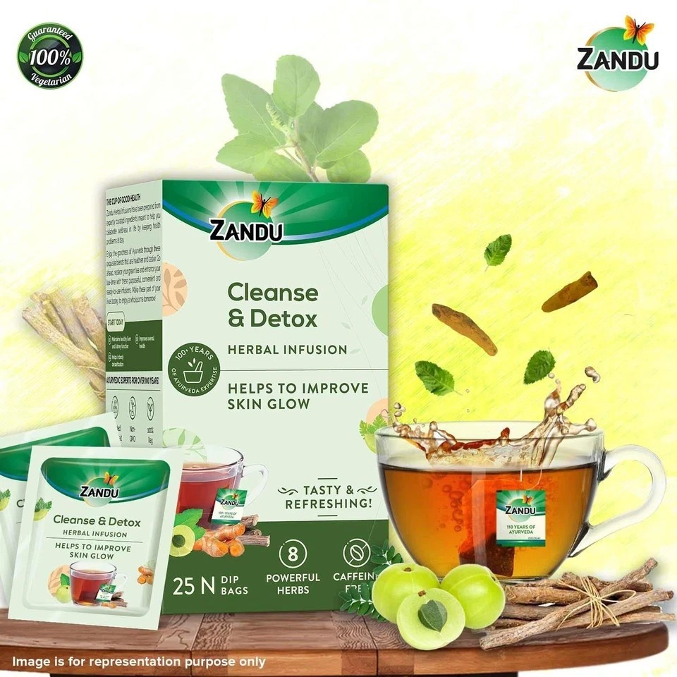 Zandu Cleanse Detox Herbal Green Tea 25 Bags | Skin Glow & Body Detox, 90g