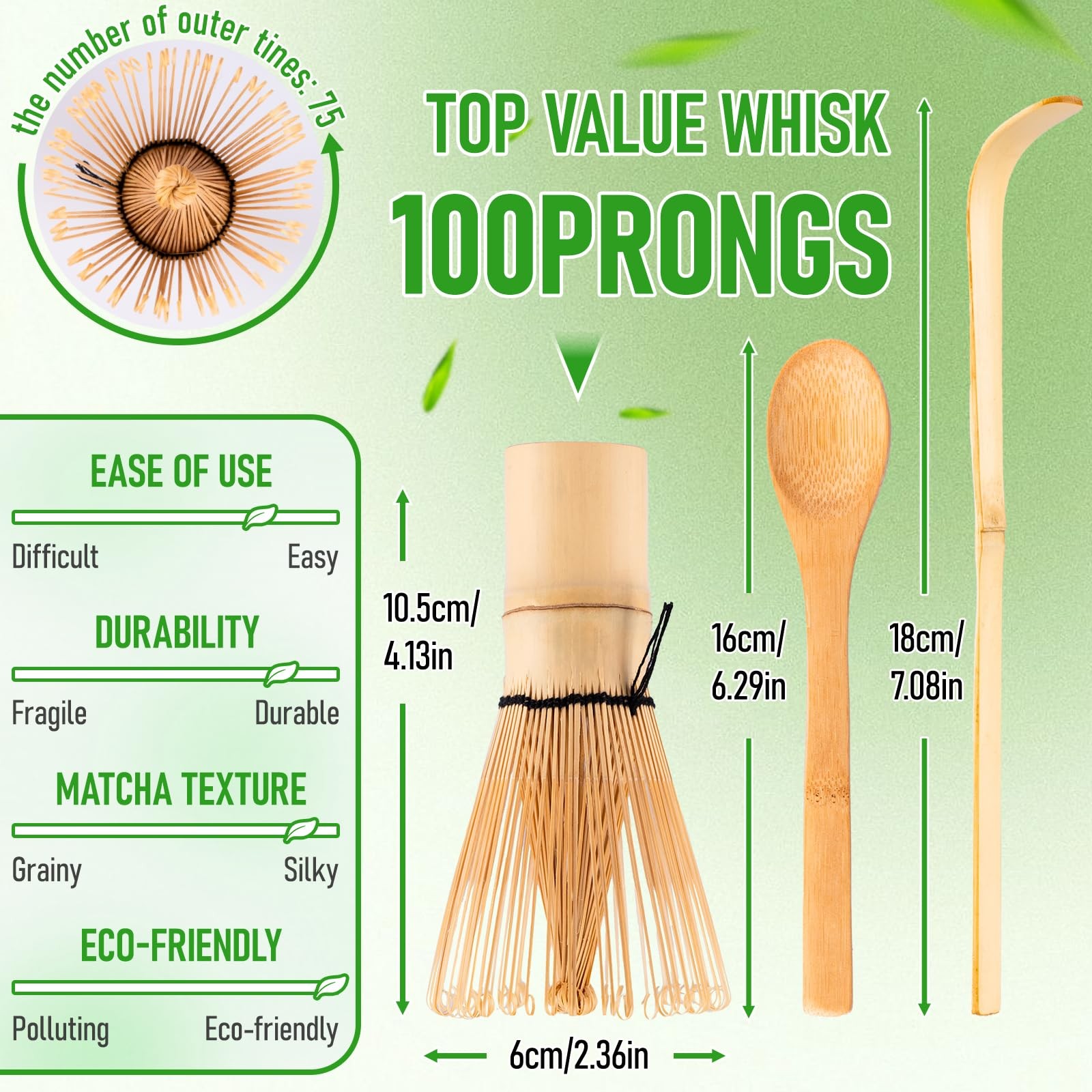 3Pcs Ceremonial Grade Matcha Whisk Set with Bamboo Matcha Whisk, Scoop & Spoo…