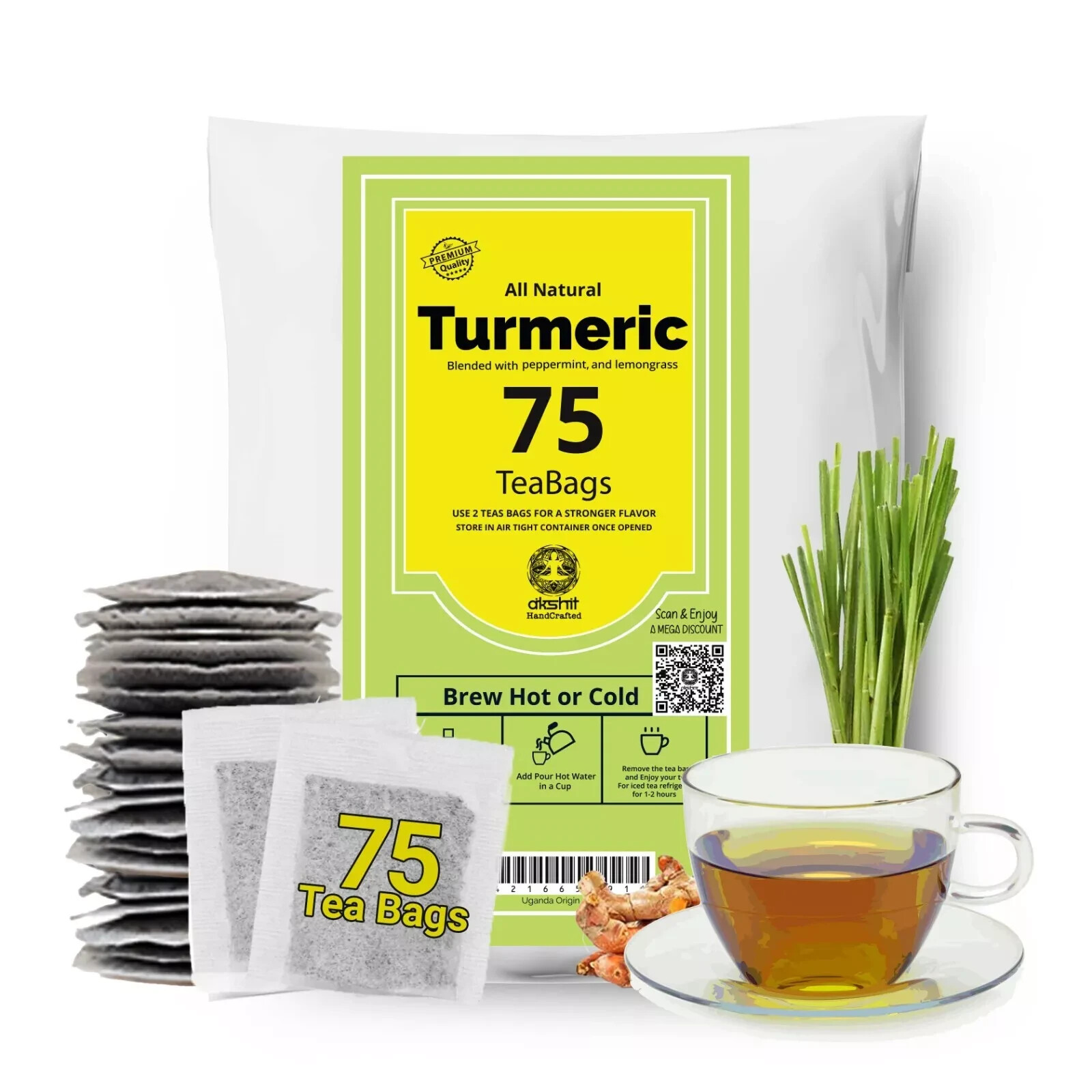 75 Bolsitas de Té De Cúrcuma, Cúrcuma Con Pimienta Negra, Turmeric Tea Blend