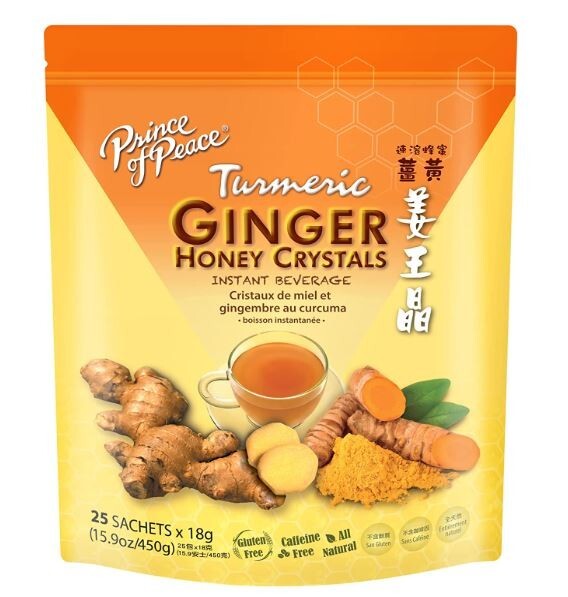 Prince Of Peace Instant Ginger Honey Crystals w/ Turmeric, 25 Sachets Honey Tea