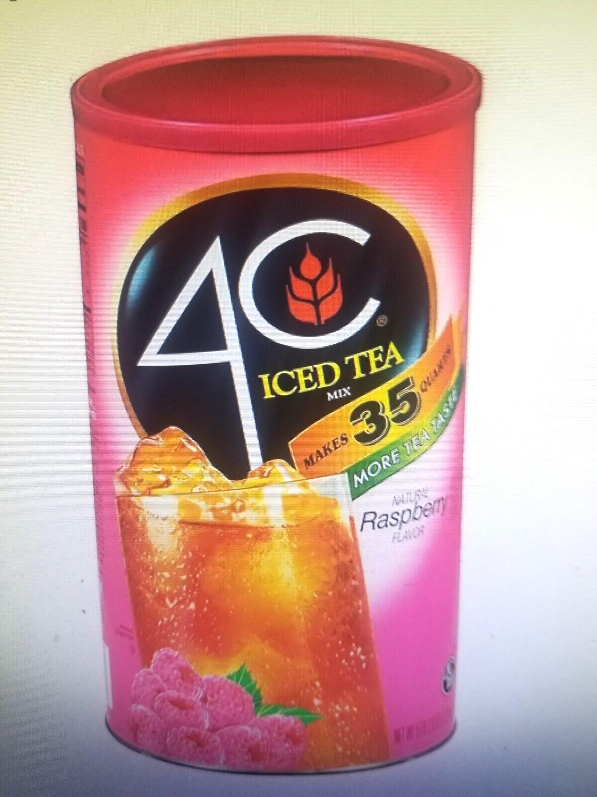 (ONE-82.6 oz) 35 qt 4C RASPBERRY ICED TEA MIX CANISTER WITH SCOOP INSIDE, KOSHER