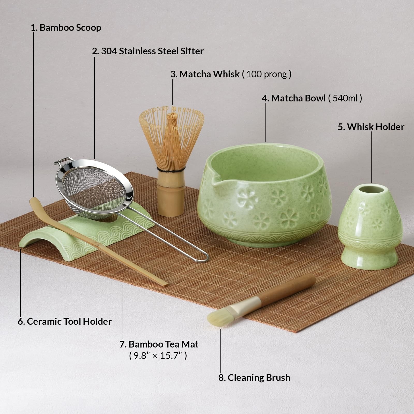 8 Pcs Matcha Whisk Set: Matcha Bowl, Whisk and Holder, Cleaning Brush, Bamboo…